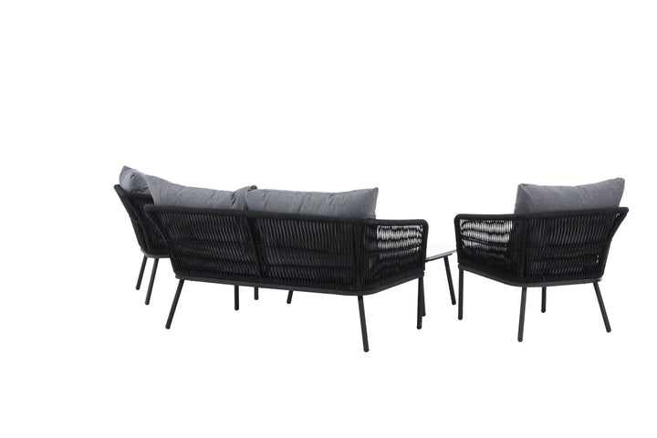 Venture Home Lindos Sofa Set - Black Alu / Black Rope / Grey Cushions