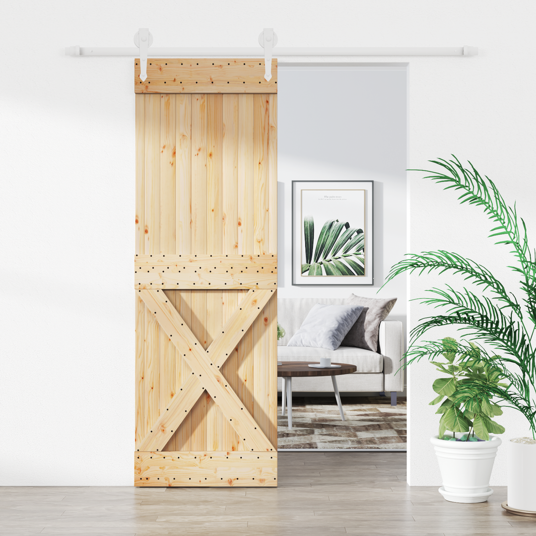 Skydedør Natur og hvid 70 x 210 cm Massivt Fyrretræ