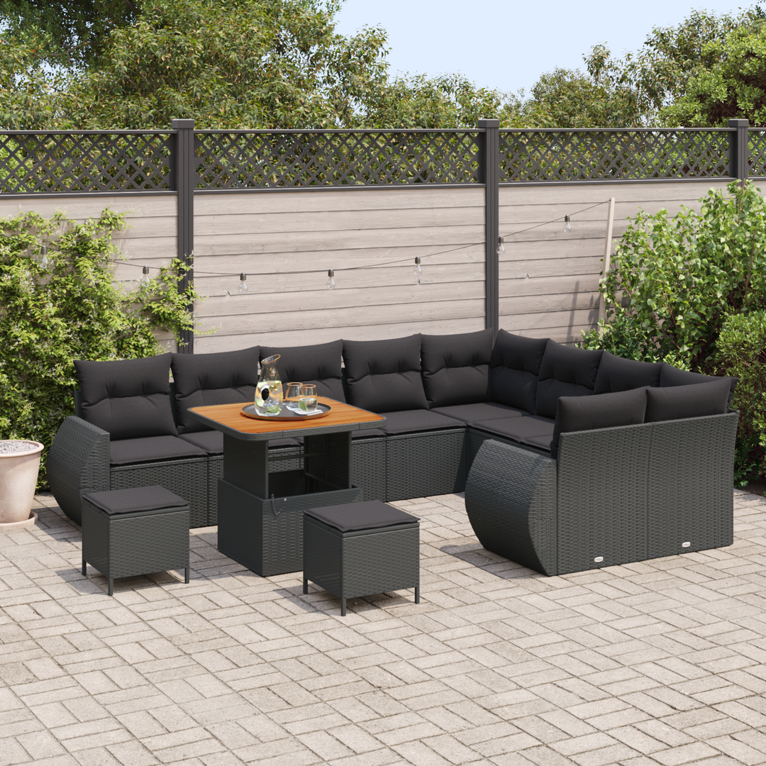 Havesofa Sæt med pude med opbevaring 12 pcs Sort Poly Rattan