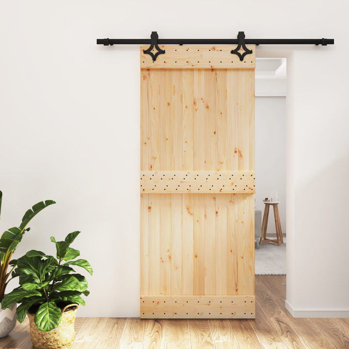 Skydedør Naturfarvet og sort 90 x 210 cm Massivt Fyrretræ