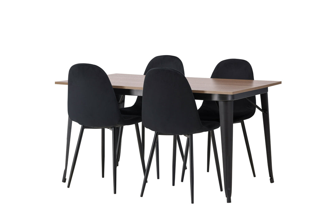 Venture Home Tempe Dining Table - Black / Walnut MDF +Polar Dining Chair - Black legs / Black Velvet _4