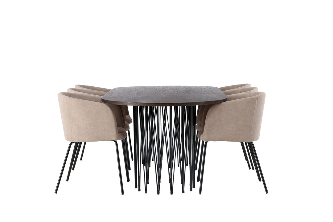 Venture Home Stone oval Dining Table - Black / Mocca Veneer +Berit Chair - Black / Beige Fabric (Polyester linen ) _6