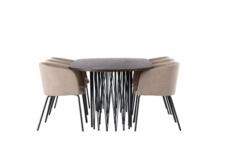 Venture Home Stone oval Dining Table - Black / Mocca Veneer +Berit Chair - Black / Beige Fabric (Polyester linen ) _6