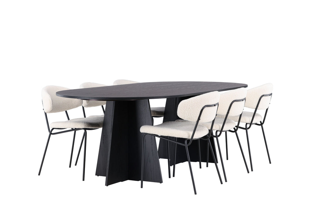 Venture Home Bootcut Oval Dining Table - Black / Black Fanéer +Chico Dining Chair - Black / White Boucle _6