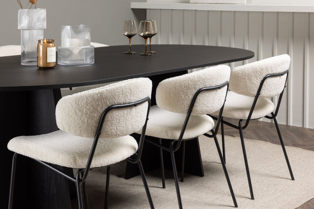Venture Home Bootcut Oval Dining Table - Black / Black Fanéer +Chico Dining Chair - Black / White Boucle _6