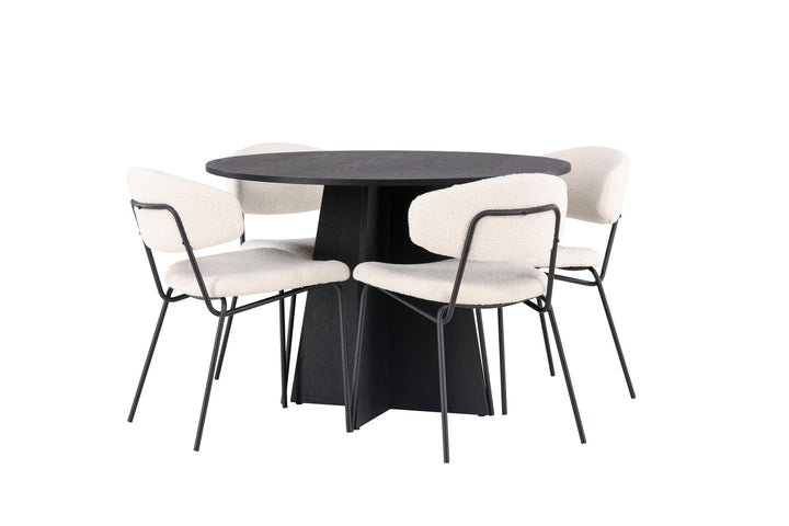 Venture Home Bootcut Round Dining Table - Black / Black Fanéer +Chico Dining Chair - Black / White Boucle _4