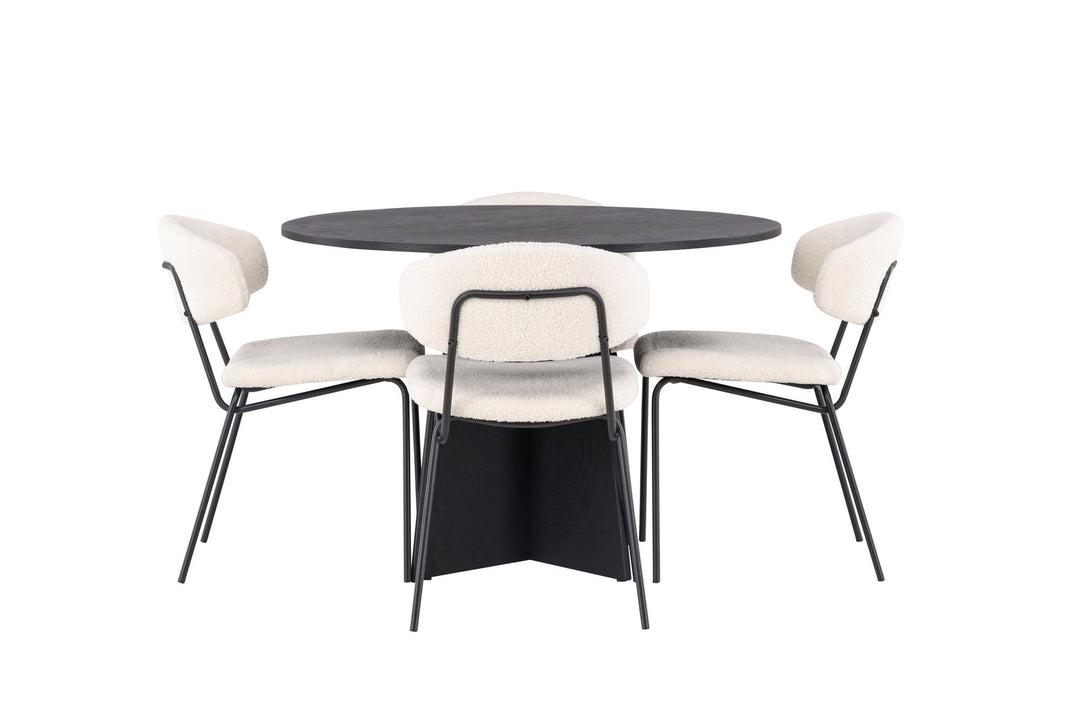 Venture Home Bootcut Round Dining Table - Black / Black Fanéer +Chico Dining Chair - Black / White Boucle _4