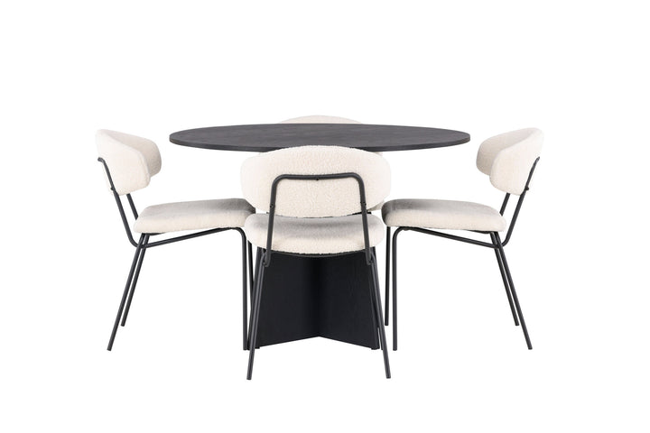 Venture Home Bootcut Round Dining Table - Black / Black Fanéer +Chico Dining Chair - Black / White Boucle _4