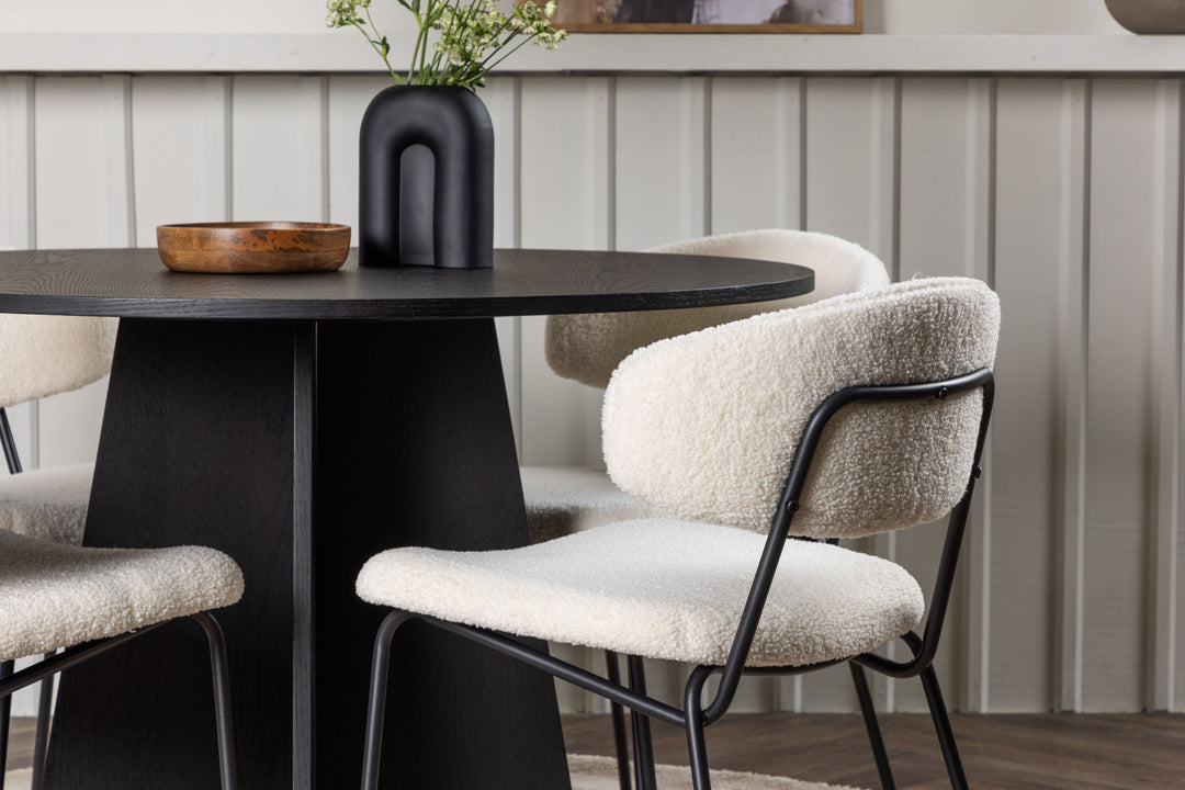 Venture Home Bootcut Round Dining Table - Black / Black Fanéer +Chico Dining Chair - Black / White Boucle _4