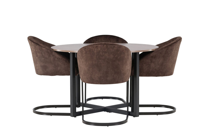 Venture Home Durango Dining Table - Black / Walnut MDF +Evening Dining Chair - Matte brown / Brown Fabric _4