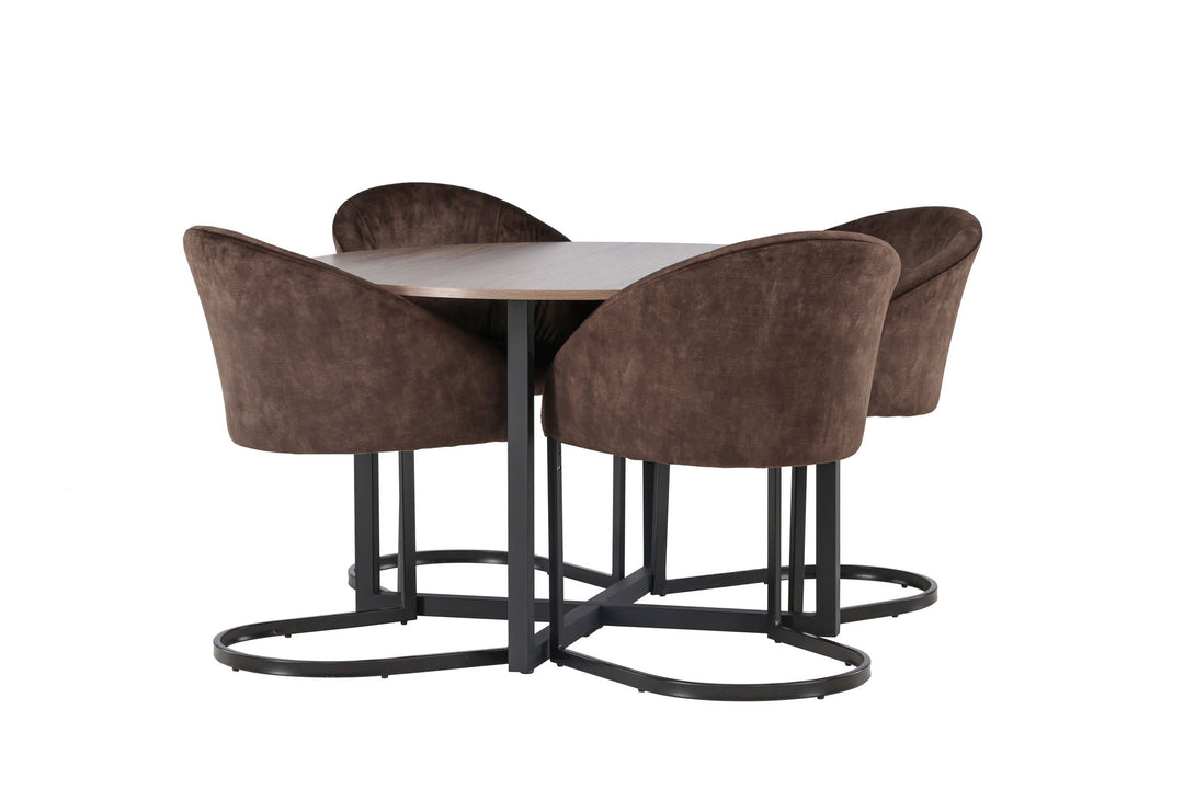 Venture Home Durango Dining Table - Black / Walnut MDF +Evening Dining Chair - Matte brown / Brown Fabric _4