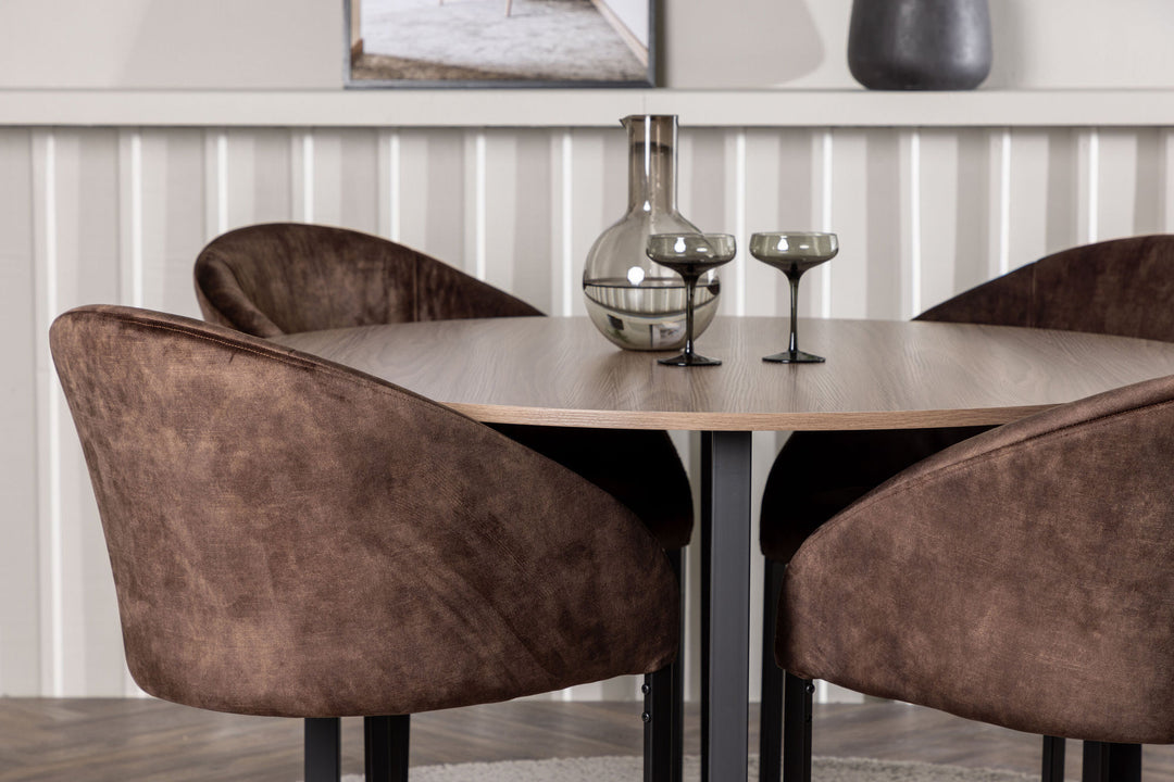 Venture Home Durango Dining Table - Black / Walnut MDF +Evening Dining Chair - Matte brown / Brown Fabric _4