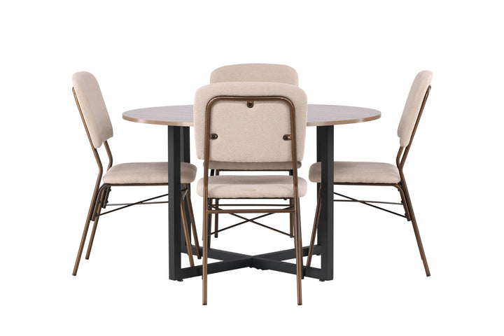 Venture Home Durango Dining Table - Black / Walnut MDF +Seda Dining Chair - Matte brown / Beige Fabric _4