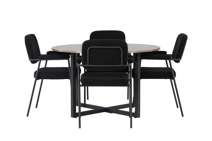 Venture Home Durango Dining Table - Black / Walnut MDF +Yesterday Dining Chair - Black / Black Boucle _4