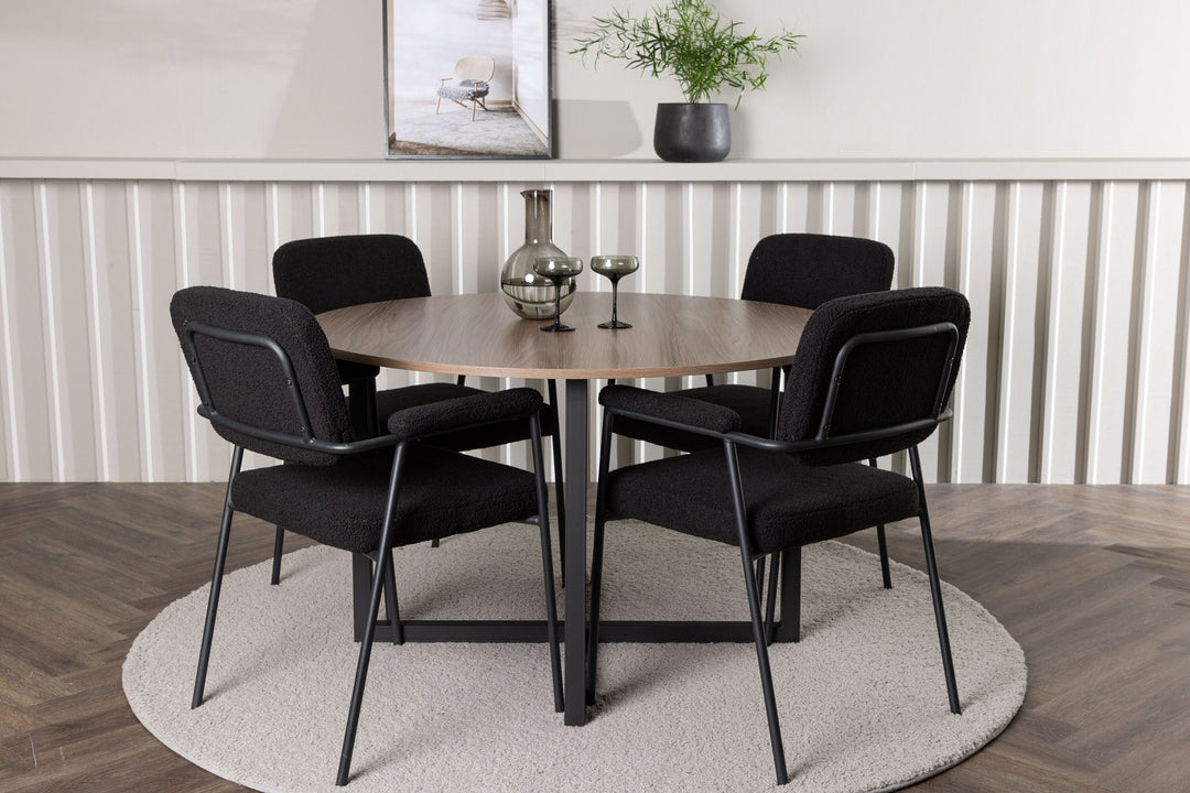 Venture Home Durango Dining Table - Black / Walnut MDF +Yesterday Dining Chair - Black / Black Boucle _4