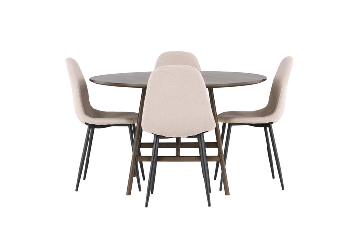 Venture Home Kaseidon Dining Table - Round - Rubberwood / Dark Brown MDF +Polar Dining Chair - Black / Beige Boucle _4