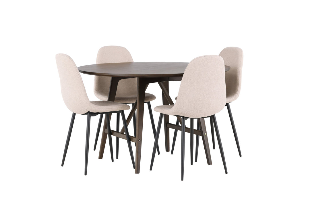 Venture Home Kaseidon Dining Table - Round - Rubberwood / Dark Brown MDF +Polar Dining Chair - Black / Beige Boucle _4