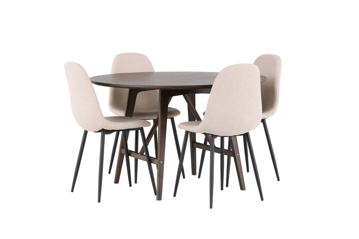 Venture Home Kaseidon Dining Table - Round - Rubberwood / Dark Brown MDF +Polar Dining Chair - Black / Beige Boucle _4