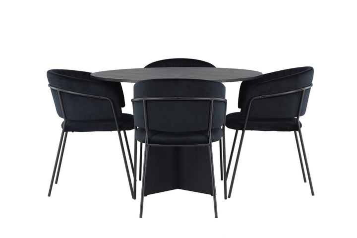 Venture Home Bootcut Round Dining Table - Black / Black Fanéer +Selma Dining Chair - Black / Black Velvet _4