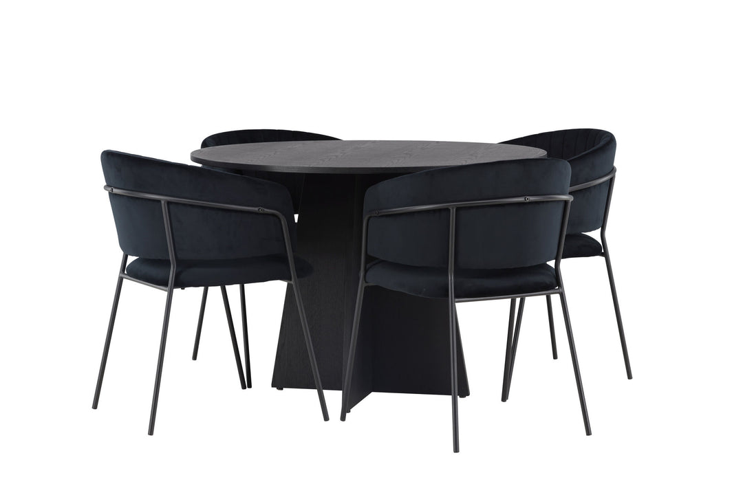 Venture Home Bootcut Round Dining Table - Black / Black Fanéer +Selma Dining Chair - Black / Black Velvet _4