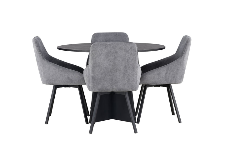 Venture Home Bootcut Round Dining Table - Black / Black Fanéer +Rosie Dining Chair - Black / Dark grey Fabric _4