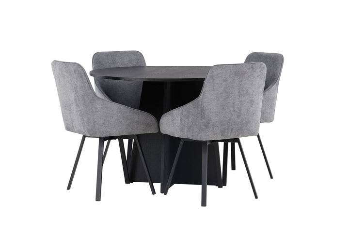 Venture Home Bootcut Round Dining Table - Black / Black Fanéer +Rosie Dining Chair - Black / Dark grey Fabric _4