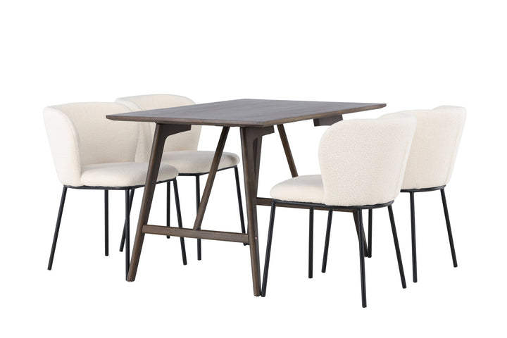 Venture Home Kaseidon Dining Table - Rubberwood / Dark Brown MDF +Edina Dining Chair - Black / White Boucle _4
