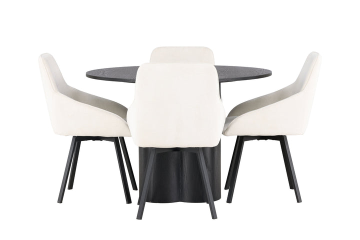 Venture Home Olivia Dining Table - Black / Black Veneer +Rosie Dining Chair - Black / Beige Fabric _4