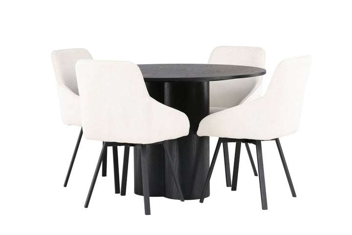 Venture Home Olivia Dining Table - Black / Black Veneer +Rosie Dining Chair - Black / Beige Fabric _4