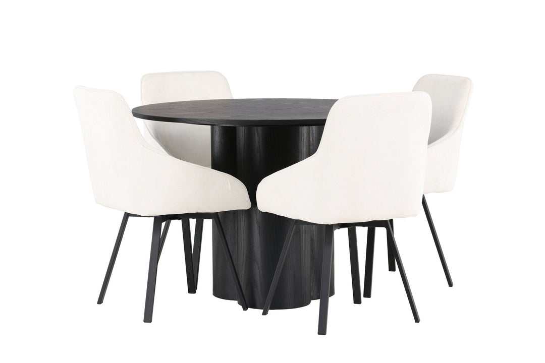Venture Home Olivia Dining Table - Black / Black Veneer +Rosie Dining Chair - Black / Beige Fabric _4