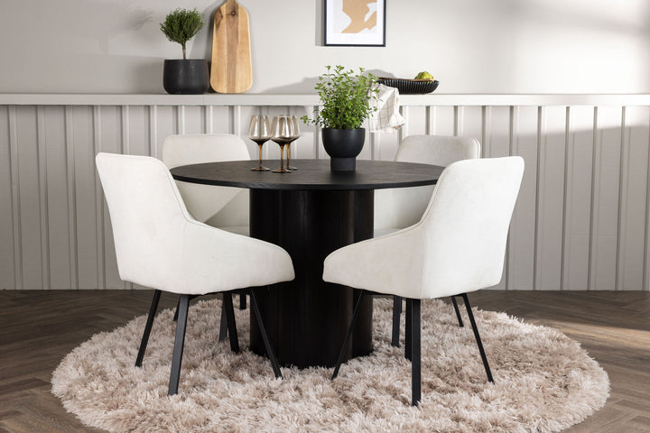 Venture Home Olivia Dining Table - Black / Black Veneer +Rosie Dining Chair - Black / Beige Fabric _4
