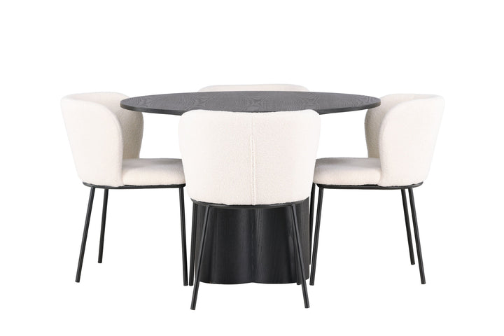 Venture Home Olivia Dining Table - Black / Black Veneer +Edina Dining Chair - Black / White Boucle _4