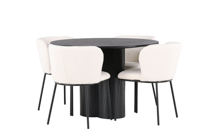 Venture Home Olivia Dining Table - Black / Black Veneer +Edina Dining Chair - Black / White Boucle _4