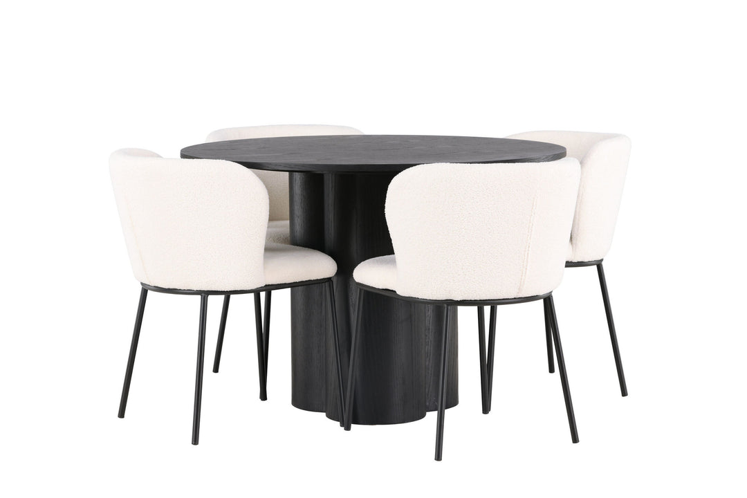 Venture Home Olivia Dining Table - Black / Black Veneer +Edina Dining Chair - Black / White Boucle _4