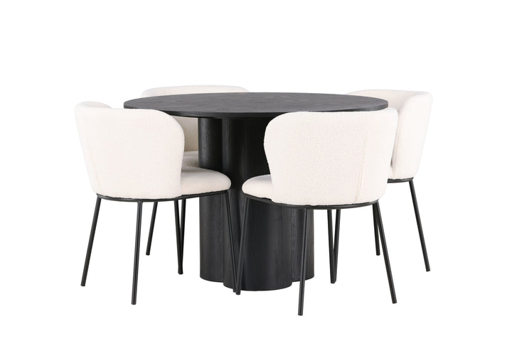Venture Home Olivia Dining Table - Black / Black Veneer +Edina Dining Chair - Black / White Boucle _4