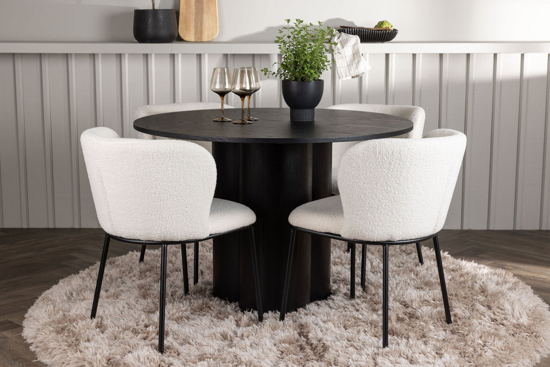 Venture Home Olivia Dining Table - Black / Black Veneer +Edina Dining Chair - Black / White Boucle _4