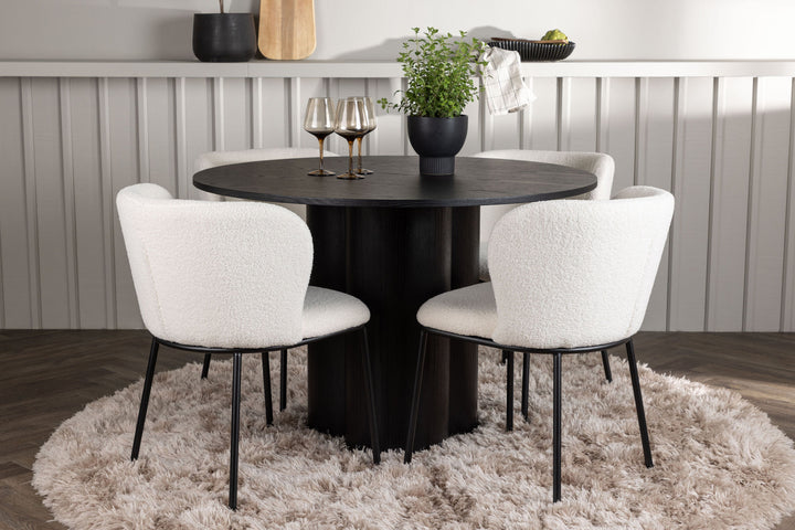 Venture Home Olivia Dining Table - Black / Black Veneer +Edina Dining Chair - Black / White Boucle _4
