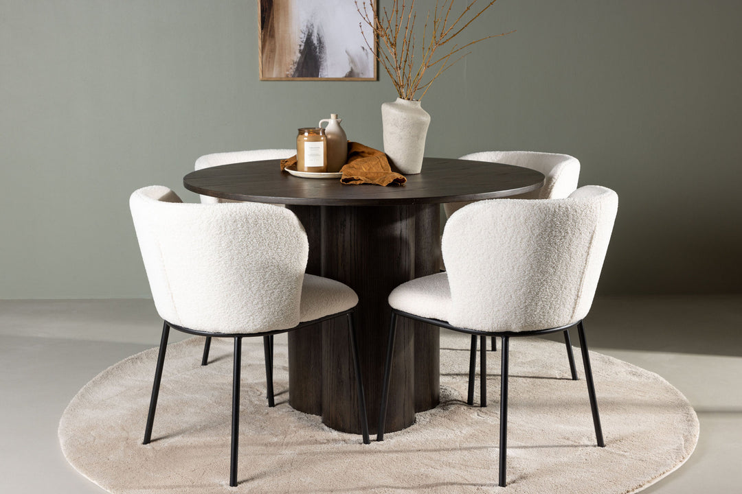 Venture Home Olivia Dining Table - Mocca / Mocca Veneer +Edina Dining Chair - Black / White Boucle _4