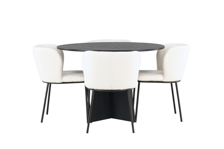 Venture Home Bootcut Round Dining Table - Black / Black Fanéer +Edina Dining Chair - Black / White Boucle _4