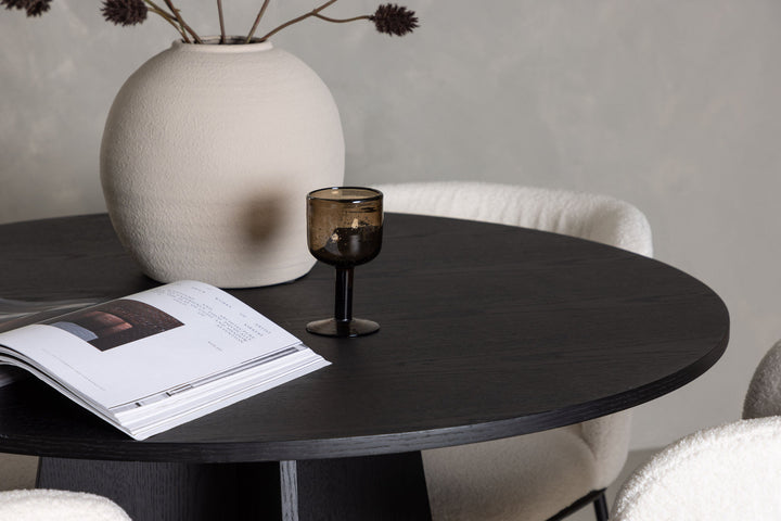 Venture Home Bootcut Round Dining Table - Black / Black Fanéer +Edina Dining Chair - Black / White Boucle _4