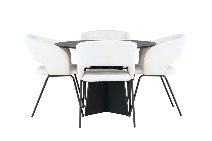 Venture Home Bootcut Round Dining Table - Black / Black Fanéer +Day Dining Chair - Matte black / White Linen _4