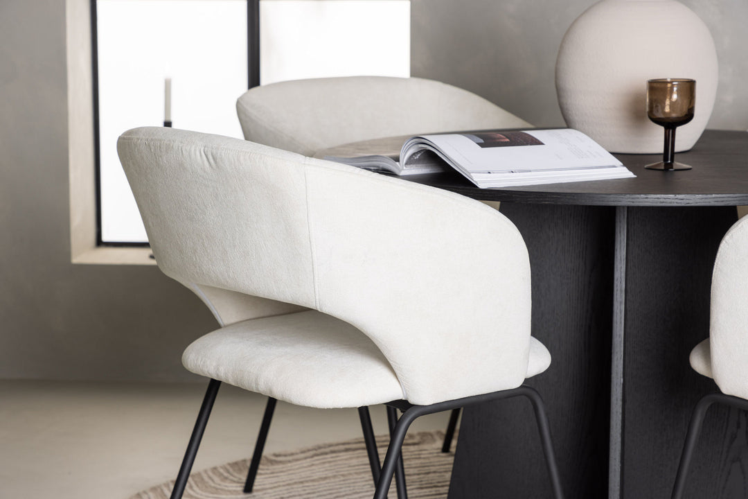 Venture Home Bootcut Round Dining Table - Black / Black Fanéer +Day Dining Chair - Matte black / White Linen _4