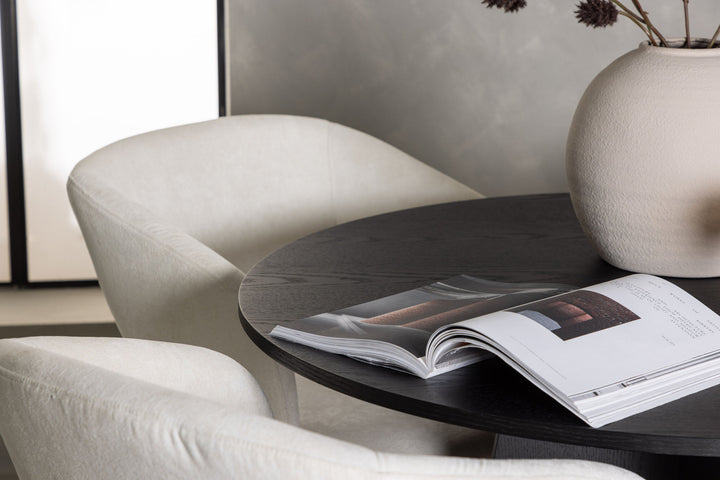 Venture Home Bootcut Round Dining Table - Black / Black Fanéer +Day Dining Chair - Matte black / White Linen _4