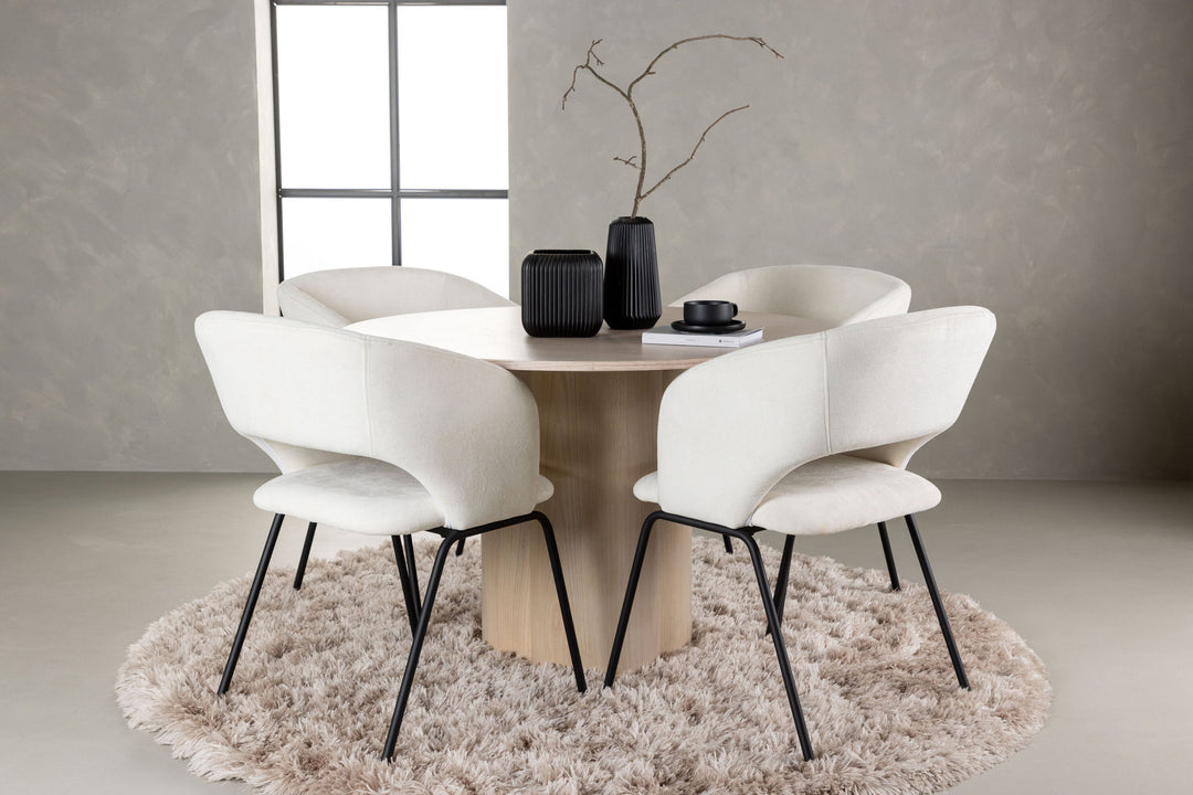 Venture Home Olivia Dining Table - White Wash Veneer +Day Dining Chair - Matte black / White Linen _4