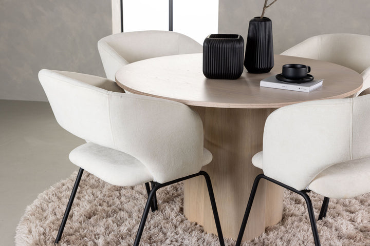Venture Home Olivia Dining Table - White Wash Veneer +Day Dining Chair - Matte black / White Linen _4