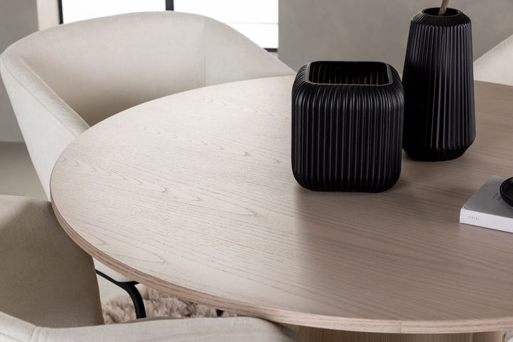 Venture Home Olivia Dining Table - White Wash Veneer +Day Dining Chair - Matte black / White Linen _4