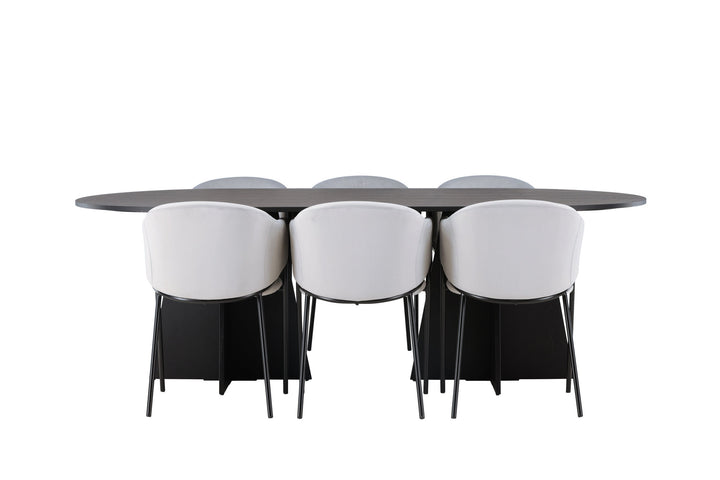 Venture Home Bootcut Oval Dining Table - Black / Black Fanéer +Evelina Dining Chair - Black / Light grey Velvet _6