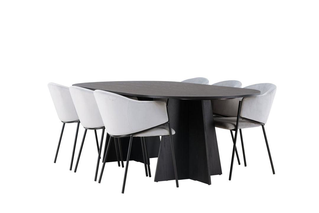 Venture Home Bootcut Oval Dining Table - Black / Black Fanéer +Evelina Dining Chair - Black / Light grey Velvet _6