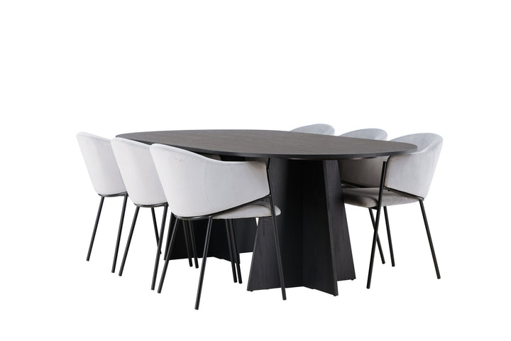Venture Home Bootcut Oval Dining Table - Black / Black Fanéer +Evelina Dining Chair - Black / Light grey Velvet _6