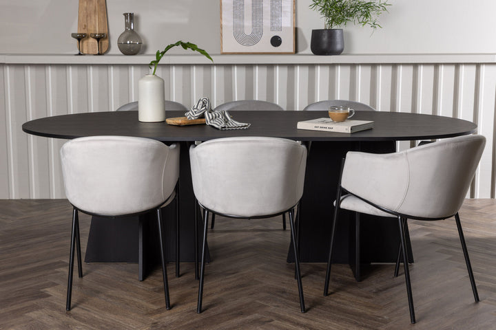 Venture Home Bootcut Oval Dining Table - Black / Black Fanéer +Evelina Dining Chair - Black / Light grey Velvet _6